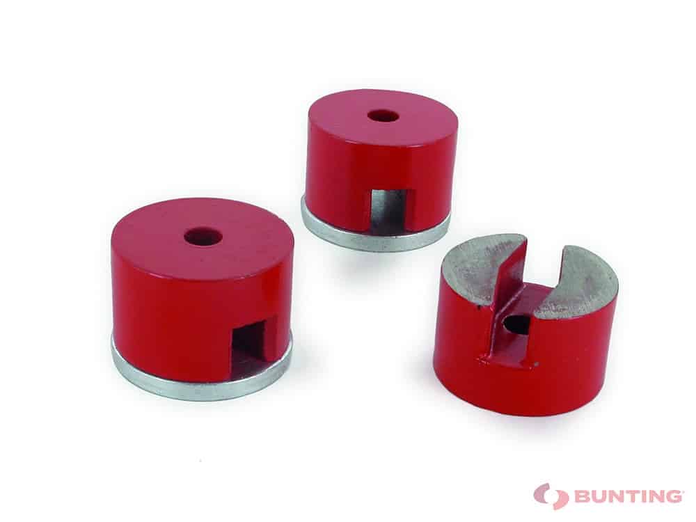 Three red button magnets